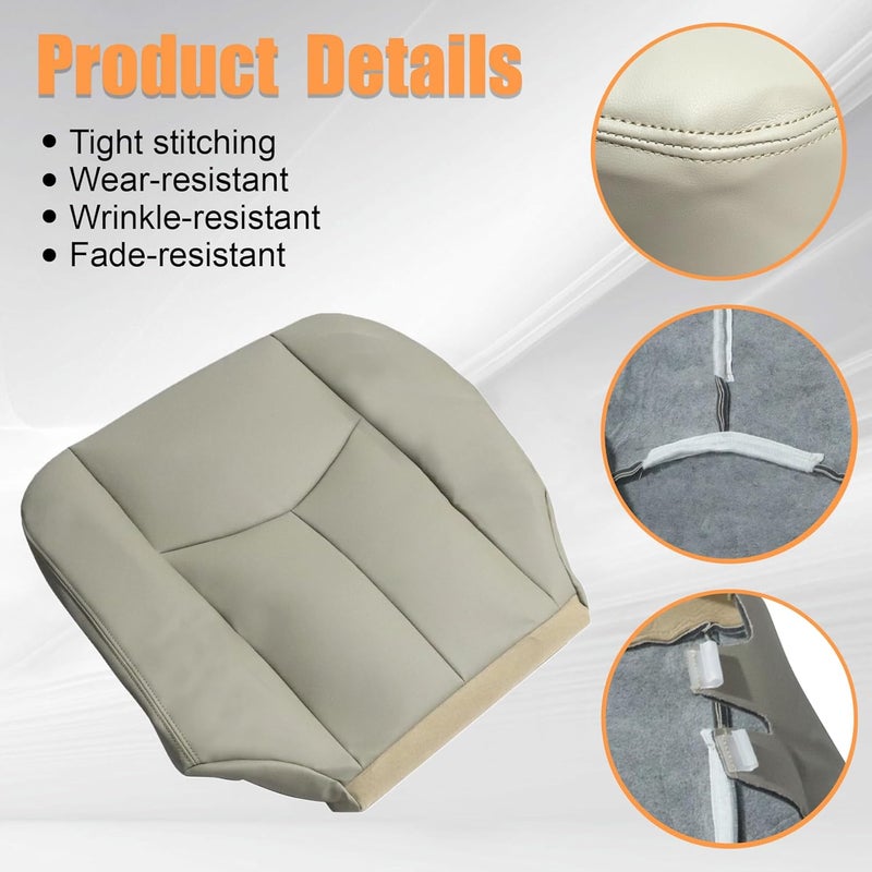 AOUTTUOA Driver Side Bottom Leather Seat Cover Light Neutral Tan （#522 or 52i ） Compatible with Chevy Tahoe Avalanche Suburban 1500 2500 ＆ GMC Yukon XL 1500 2500 2003 2004 2005 2006 - Image 5